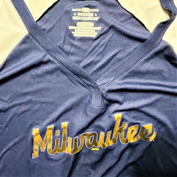 Milwaukee Brewers MLB Baseball Women's Blue with Gold Lettering Dry Fit SS Shirt - Picture 4 of 5